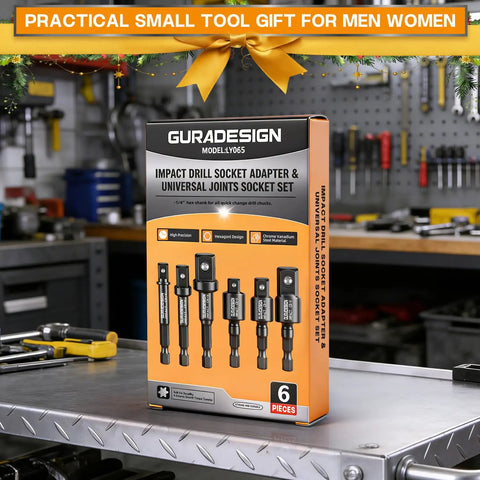 Impact Socket Adapter Set, 6-Piece With 3-Inch Extension Bit And Holder in packaging on workbench