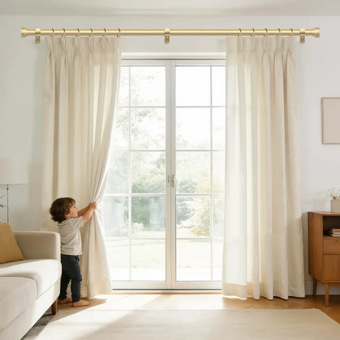 Gold Curtain Rod Set For Windows 72 To 144 Inches Telescoping 1 Inch Diameter Heavy Duty Adjustable Drapery Rods Brass Finish