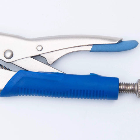 Close-up of locking welding pipe pliers with ergonomic grip for secure clamping and welding efficiency