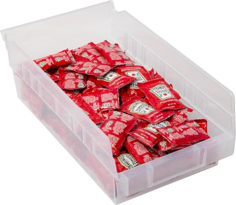 Heavy Duty Plastic Shelf Bins For Garage, Closet And Drawer Organization, Clear 12 X 6.5 X 4 Inch Bins, 12 Pack