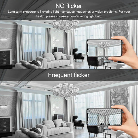 Comparison of no flicker and frequent flicker with Efficient E12 LED Candelabra Bulbs 5W Equivalent 60W Daylight 5000K