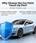 Tesla Pearl White PPSW Touch Up Paint Kit For Rock Chips And Scratches 2 In 1 Car Scratch Repair Pen Exact Color Match shown with car