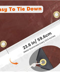 Close-up of Heavy Duty Waterproof Tarp 12x20 Feet Ultra Thick 16 Mil HDPE Brown with reinforced corners and metal grommets.