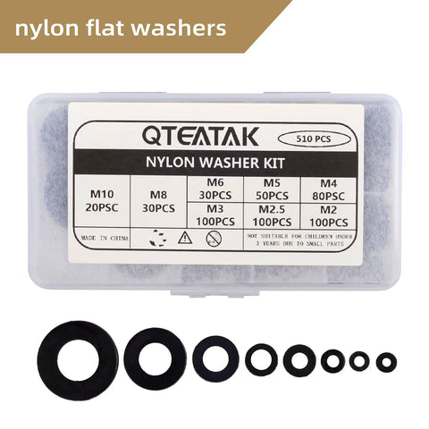 Nylon Flat Washer Kit 510 Pcs Assortment Set with M2 to M10 sizes for electrical connections and DIY projects