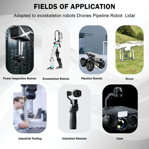 Display of applications for Tiny But Mighty Micro Brushless DC Servo Motor With High Torque and 18-Bit Encoder in various robots