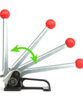 Rock Solid Steel Strapping Tensioner Tool For Pallet Packaging Banding 1/2 To 5/8 Inch Steel Strap high break strength with red handles.