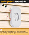 Two Pack Vinyl Siding Mounting Blocks With Built In Electrical Box For Outdoor Lights Easy Install Siding Kit Fits Half Inch Lap Double And 4 Inch White UV Resistant Textured Paintable Finish, mounted on siding