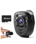 Awesome Stealthy 1080p Body Camera with Night Vision and 64GB Built-In Storage, shown with microSD card and clip attachment