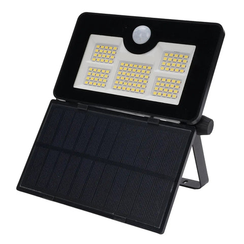 GOWENIC Solar Powered Floodlight, 4 Lighting Modes, Foldable 180 Degree, displaying LED panels and solar charging surface.