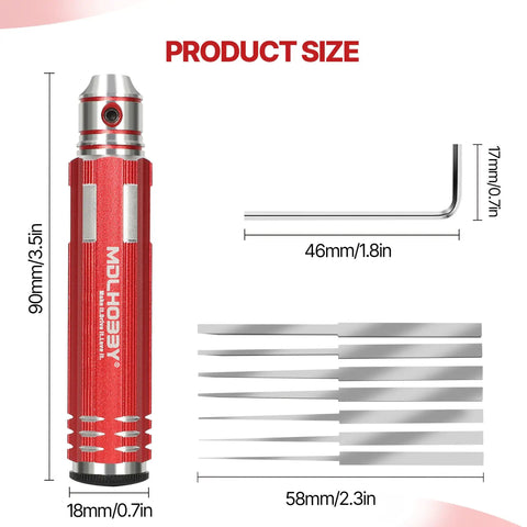 Top Shelf Scribe Tool Set featuring seven durable steel blades ranging from .1 to 2.0mm and ergonomic grip for hobby use.
