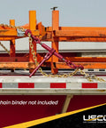 1/2 Inch Grade 70 Transport Chain 200 Foot Heavy Duty Roll For Truck And Flatbed Trailer Hauling, secured on trailer.
