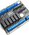 Plug And Play PLC Module 100 V2 SMD For Arduino Nano, 4 Analog Inputs, 4 Analog Outputs 0-10V, I2C Bus Ready, top view.