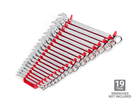 19 Tool Wrench Organizer Rack For 1/4 To 1-1/4 Inch Wrenches, Red Finish, Grab-And-Go Quick Access Slots, Built Tough Steel, Made In USA