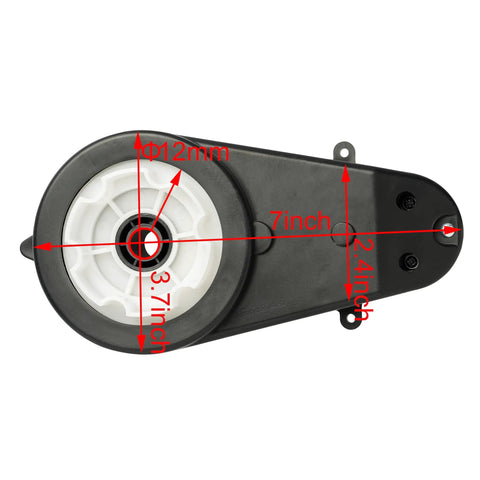 24V Gearbox With Electric Motor For Kids Ride On Cars, black casing, dimensions labeled, high torque, easy install, durable parts