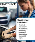 Woman using Heavy Duty 8 Mil Latex Gloves Powder Free 100 Count for automotive work under the hood of a car.