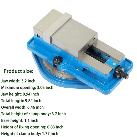 Beefy 3 Inch Precision Mill Vise With 360 Degree Swivel Base For CNC Milling Machines, 3.2 inch jaw width shown
