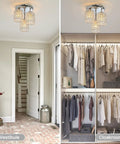 Dope Crystal Semi Flush Mount Ceiling Light With Three Lights, Modern Chrome Finish Chandelier in hallway and closet view