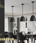 Black Dome Pendant Light For Kitchen Island, 10 Inch Dope Modern Black And Gold Ceiling Fixture With E26 Socket Setup