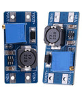 DC To DC Boost Converter Adjustable Power Supply Module 2A Two Pack For Electronics And Digital Gadgets High Efficiency Over 93 Percent Compact Dope Gear 36 X 17mm PCB Board, two blue PCB modules