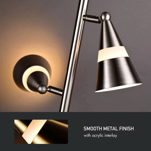Ash 3 Light LED Tree Floor Lamp cone light with brushed nickel finish and acrylic interlay highlighting smooth metal design.
