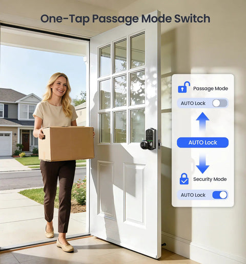 Zero Drama Fingerprint Keypad Smart Door Knob With Snappy Bluetooth Link And Solid Matte Black Housing for easy keyless entry.