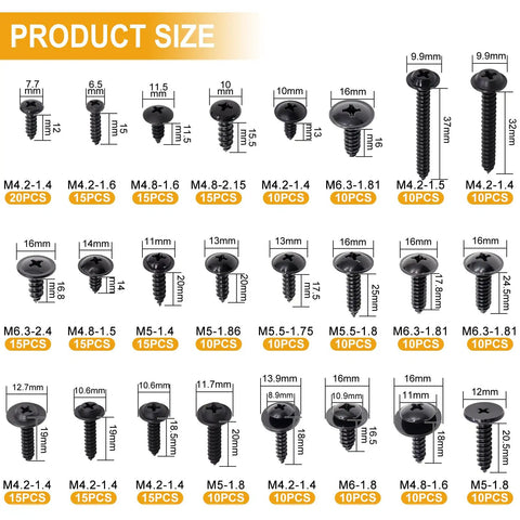 280 Piece Automotive Body Screw Kit With Self Tapping Phillips And Washer Head Screws Includes Sizes 8 10 12 14 diagram