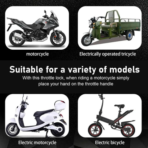 Universal Motorcycle Throttle Cruise Control Booster With Anti Slip Grip To Slash Hand Fatigue And Keep You Chill During Long Highway Cruises In Durable Matte Black suitable for various vehicle models including motorcycles, electric tricycles, and bicycles.