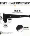 Dimensions of the Eight Piece Steel Blind Shutter Hinges Set 11.75 Inch Black Wrought Iron Offset Pintle Strap Hinges
