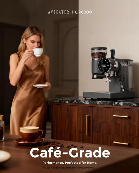 Woman enjoying coffee from Badass 20 Bar Espresso Machine With Led Touch Control And Adjustable Burr Grinder for home use.
