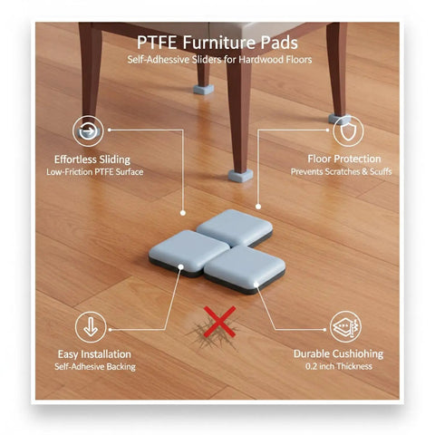 Blue PTFE Furniture Sliders Self Adhesive Floor Protectors For Hardwood Laminate And Vinyl Floors Heavy Duty Glide Pads Scratch Proof