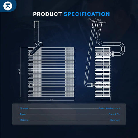 Product specifications for Beats The Heat AC Evaporator Core For Dodge Ram 1500 2500 3500 2002 To 2006, aluminum, direct replacement.