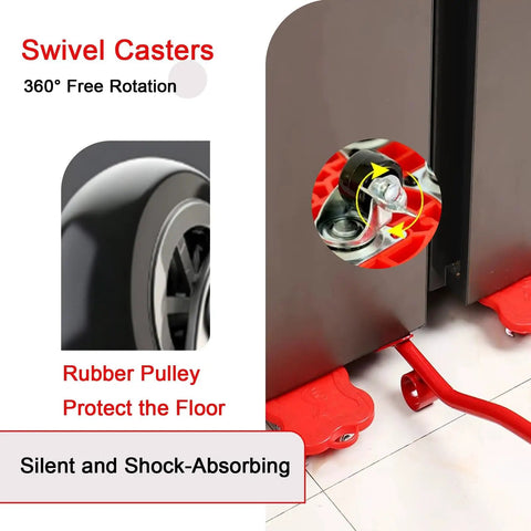 Brick Solid Heavy Duty Machinery Mover Dolly Featuring Silent Rubber Omnidirectional Casters And Quick Lock Brakes showcasing swivel casters and rubber pulleys.