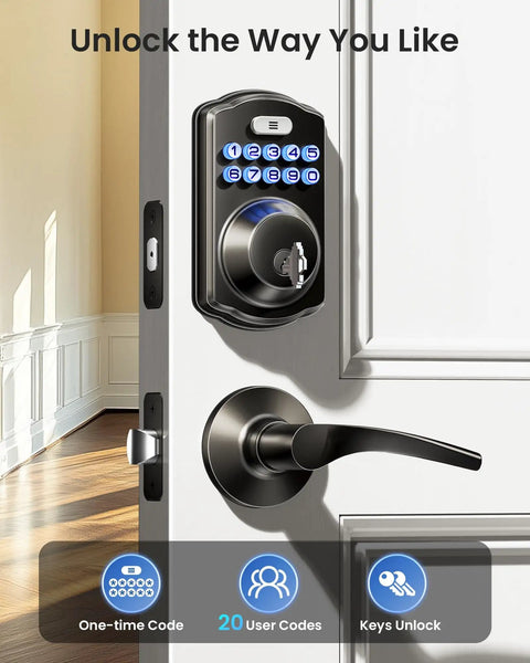 Keyless Front Door Lock With Dual Lever Handles Electronic Keypad Deadbolt Easy Install Smart Lock Set Matte Black Finish