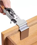 Adjustable Drawer Front Installation Clamps Featuring Hella Secure Grip and Quick Lock Design, shown aligned on wooden cabinet.