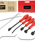 Eight Piece Pro Grade Drum Brake Tool Kit with red case, spring installer, remover, compressor, retainer pliers, adjustment spoons.