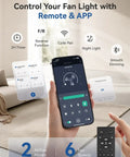 Modern 24 Inch Low Profile Ceiling Fan With Dimmable LED Light And Wireless Remote Slick Black Design controls via remote and app.