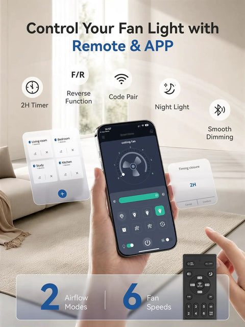 Modern 24 Inch Low Profile Ceiling Fan With Dimmable LED Light And Wireless Remote Slick Black Design controls via remote and app.