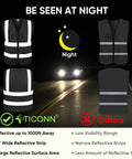 Top Shelf High Visibility Reflective Safety Vest, Class II Ansi Certified Mesh Design With Snag Free Pockets, Breathable Durable Fit For The Daily Grind Or Evening Patrol, Black Size Two X Large, shown in night setting.