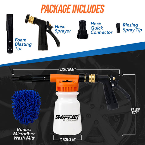 Package includes Foam Cannon Car Wash Gun With Microfiber Mitt, No Pressure Washer Needed, Turns Garden Hose Into Powerful Foam Sprayer