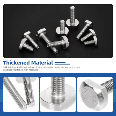 50 Piece Drop In T Slot Bolts Set With Hammer Head T Shaped Screws In Stainless 304 M5 M6 Lengths 12mm 16mm 20mm 25mm 30mm 35mm Drop In Stud Sliding T Bolt For T Track featuring various lengths and hammer head design.