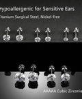 Dainty Titanium Surgical Steel Cz Stud Earrings Multipack Hypoallergenic 316L Nickel Free Screw Back Studs image showing four pairs of clear studs.