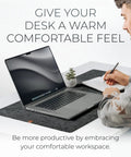 Large Felt Desk Mat 35 x 17 Inch Charcoal With Seamless Design And Anti Slip Rubber Dots Full Keyboard And Mouse Pad installed