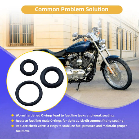 Fuel Line Quick Disconnect O Ring Kit For 2001 And Newer EFI Motorcycles, Complete Set With Fuel Tool Check Valve O Rings on bike