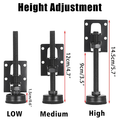 Diagram of 8 Pack Heavy Duty Adjustable Feet Levelers For Furniture 4.7 Inch Table Leg Levelers With height adjustment details.