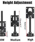 Heavy Duty Four Pack Adjustable Furniture Levelers With Grippy Felt Pads showing height adjustments for stability in cabinets and shelves.