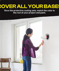 Woman using roller to apply Heavy Duty Liquid Sealant Spray Two Pack That Stops Leaks Patches And Protects Surfaces Dries Clear.