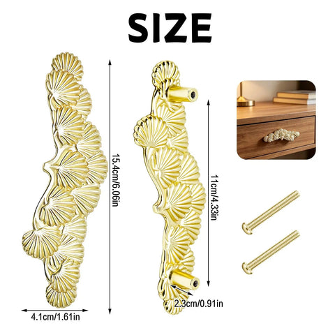 Two Pack Golden Welcoming Pine Cabinet Handles For Vintage Dressers And Drawers, Retro Antique Drawer Pulls with size details