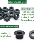 Twenty Piece Pack Of M10 X 1.25mm Metric Hex Serrated Flange Lock Nuts Built Rock Solid Out Of Heavy Duty Carbon Steel With A Clean Black Coat For Mechanics And Serious Garage Projects, showing black-coated nuts with serrated flanges.