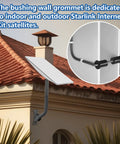 Slick Starlink Cable Routing Kit And Wall Grommet For One Inch Holes shown installed on a building's side with cables protected.