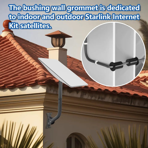 Slick Starlink Cable Routing Kit And Wall Grommet For One Inch Holes shown installed on a building's side with cables protected.